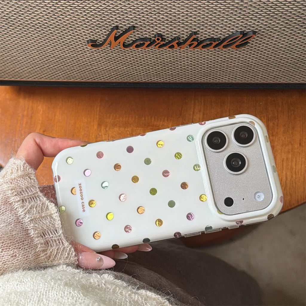INS Korean Colorful Polka Dot Shockproof Case for iPhone 17 Pro Max 16 15 14 Pro Max 17 16 Pro 13 Slim PC TPU Large Window Cover