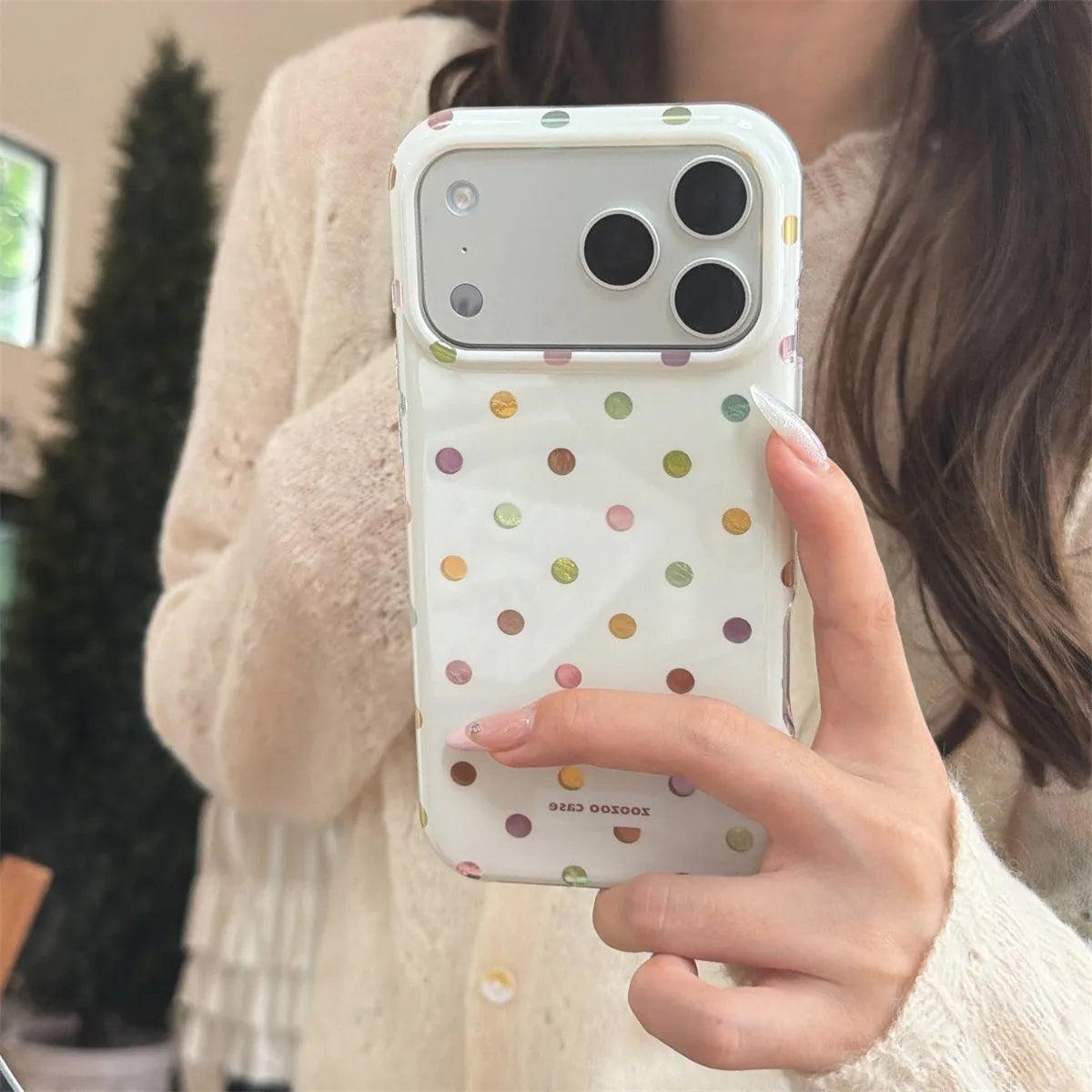 INS Korean Colorful Polka Dot Shockproof Case for iPhone 17 Pro Max 16 15 14 Pro Max 17 16 Pro 13 Slim PC TPU Large Window Cover