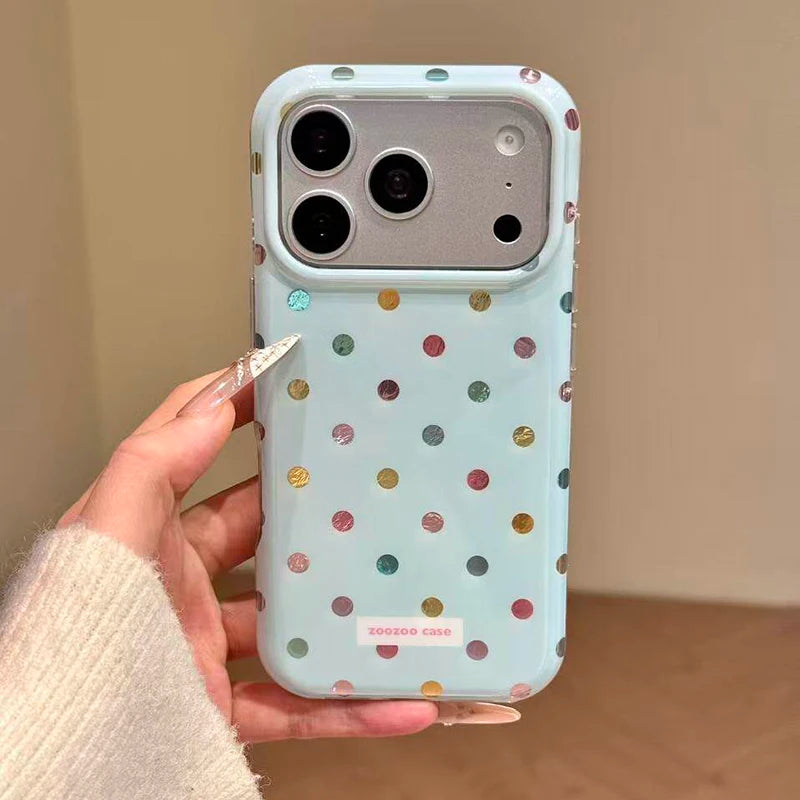 Fashion Colors Circular Dots Dual Layer Hard IMD TPU Phone Case For iPhone 17 16 15 14 13 Pro Max Shockproof Blue Back Cover