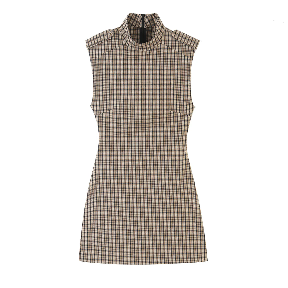 KONDALA Women Elegant Plaid Jumpsuit Dresses Vintage Chic Slim Sleeveless Mini Dress New 2026 Autumn Trendy Casual Classic Dress