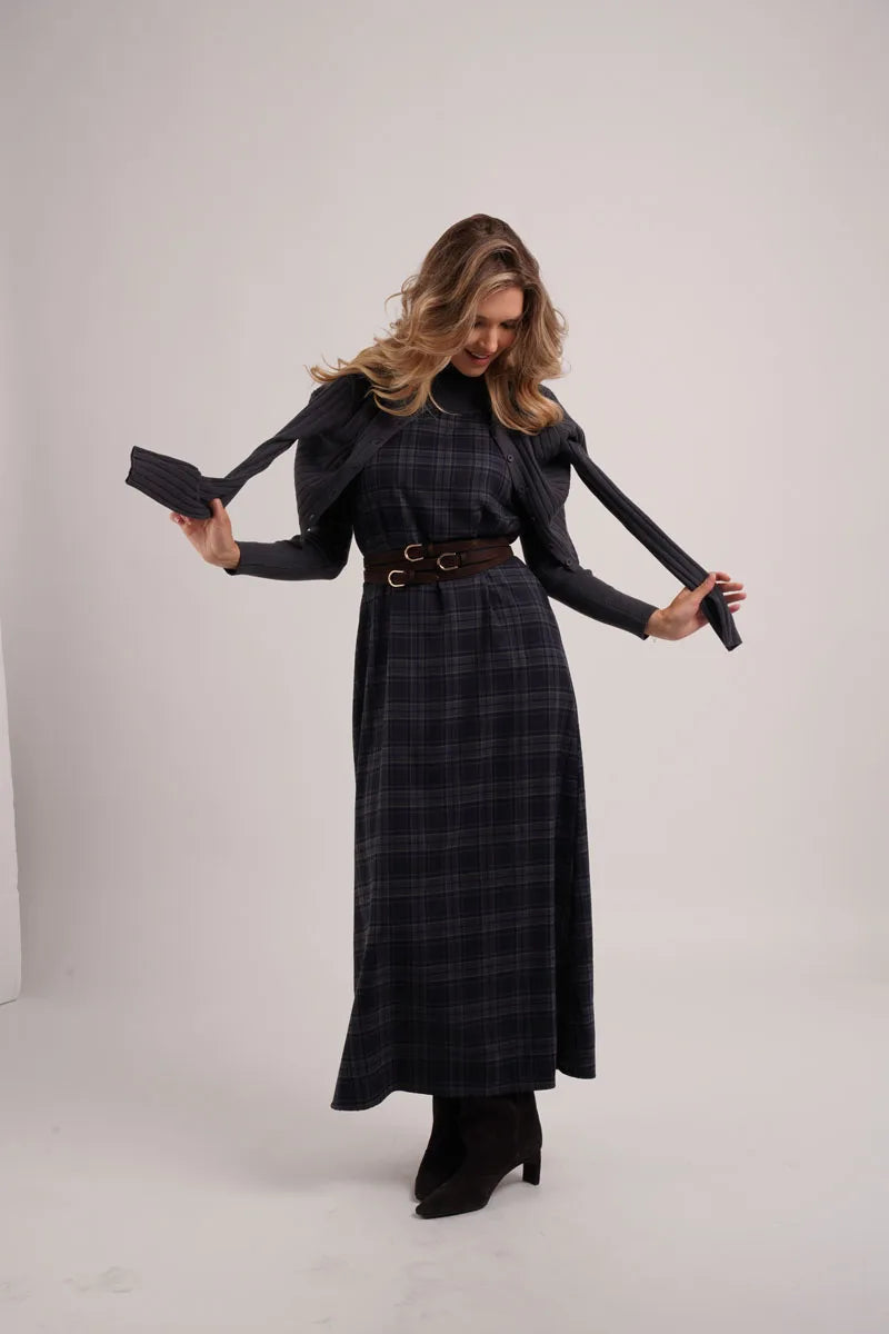 AS AW26 Fashion Plaid slip dress match knit wide-rib cardigan Knit mockneck top woman clothes