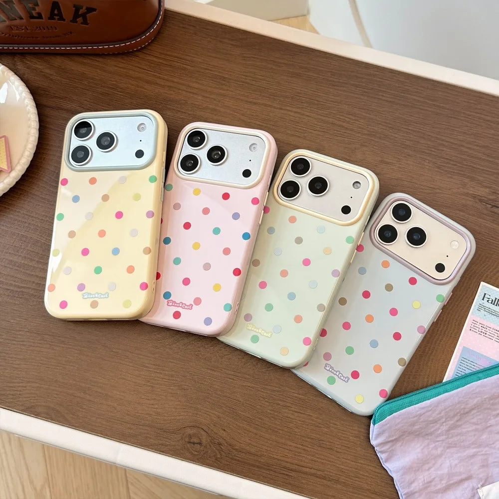 Korean Ins Cute Colorful Polka Dots Phone Case for IPhone 18 17 16 15 14 13 Pro Max Candy Color Macaron Shockproof Soft Cover