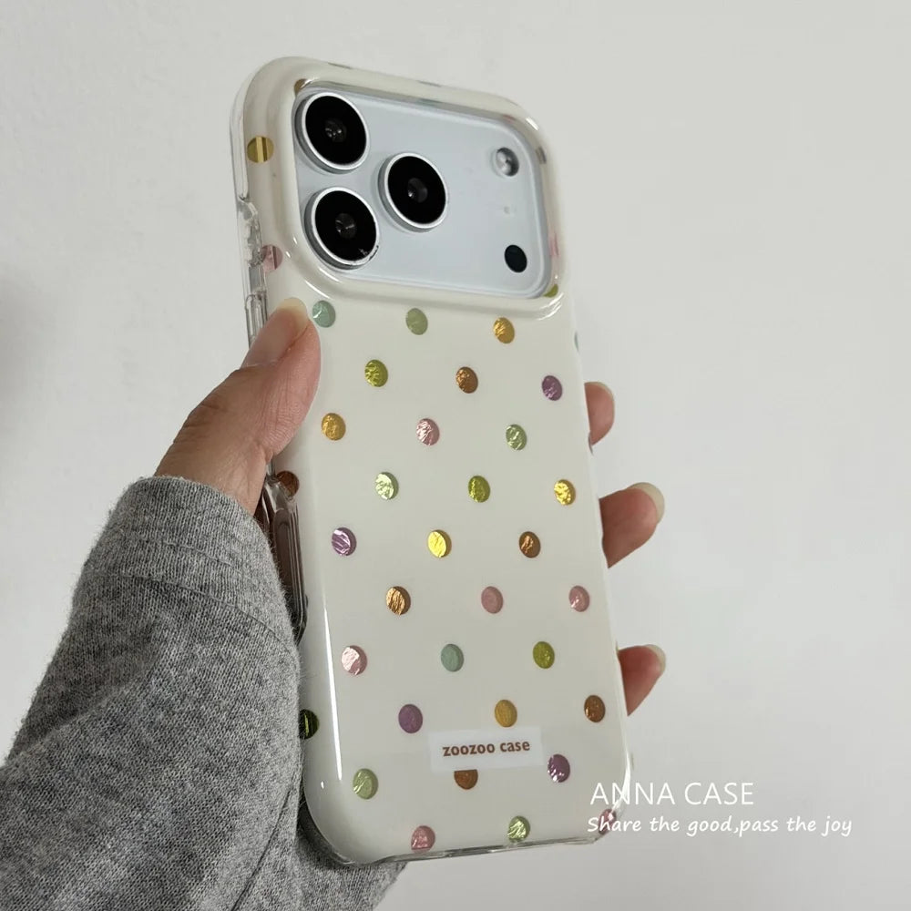 Korean INS Dopamine Colorful Polka Dot Case For iphone 17 16 15 14 Pro Max 17 16 Silicone Shockproof Protective Hard Back Cover