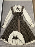 France Elegant Vintage Plaid Dress Women Design Fashion Slim Lace Up Bow Long Sleeve Dresses Female Warm Retro Patchwork Outfits